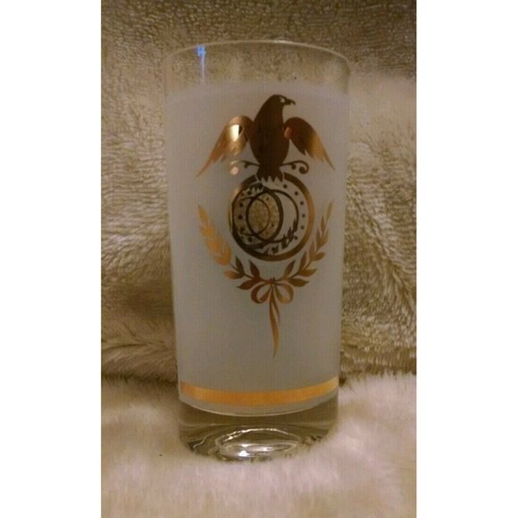 Vintage Frosted Glass Highball With Gold Federal Eagle Design - Picture 5 of 7
